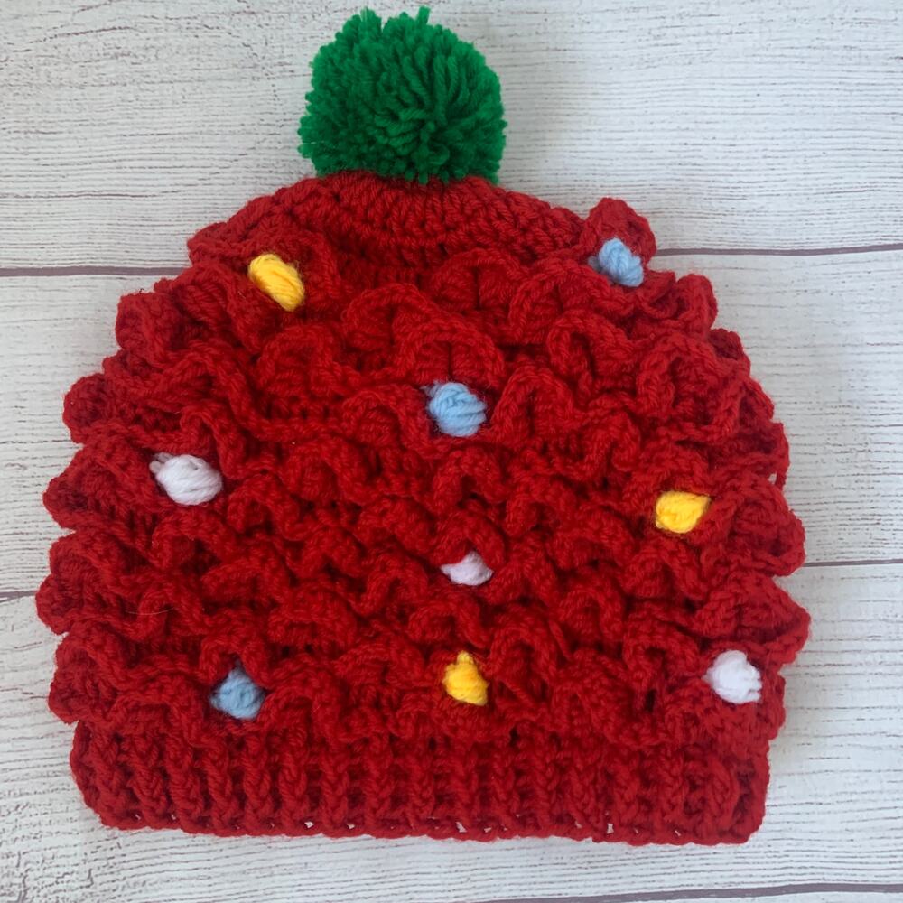 Red Knit Beanie Stocking Hat with Pom Pom Detail Unisex One Size Christmas Cap